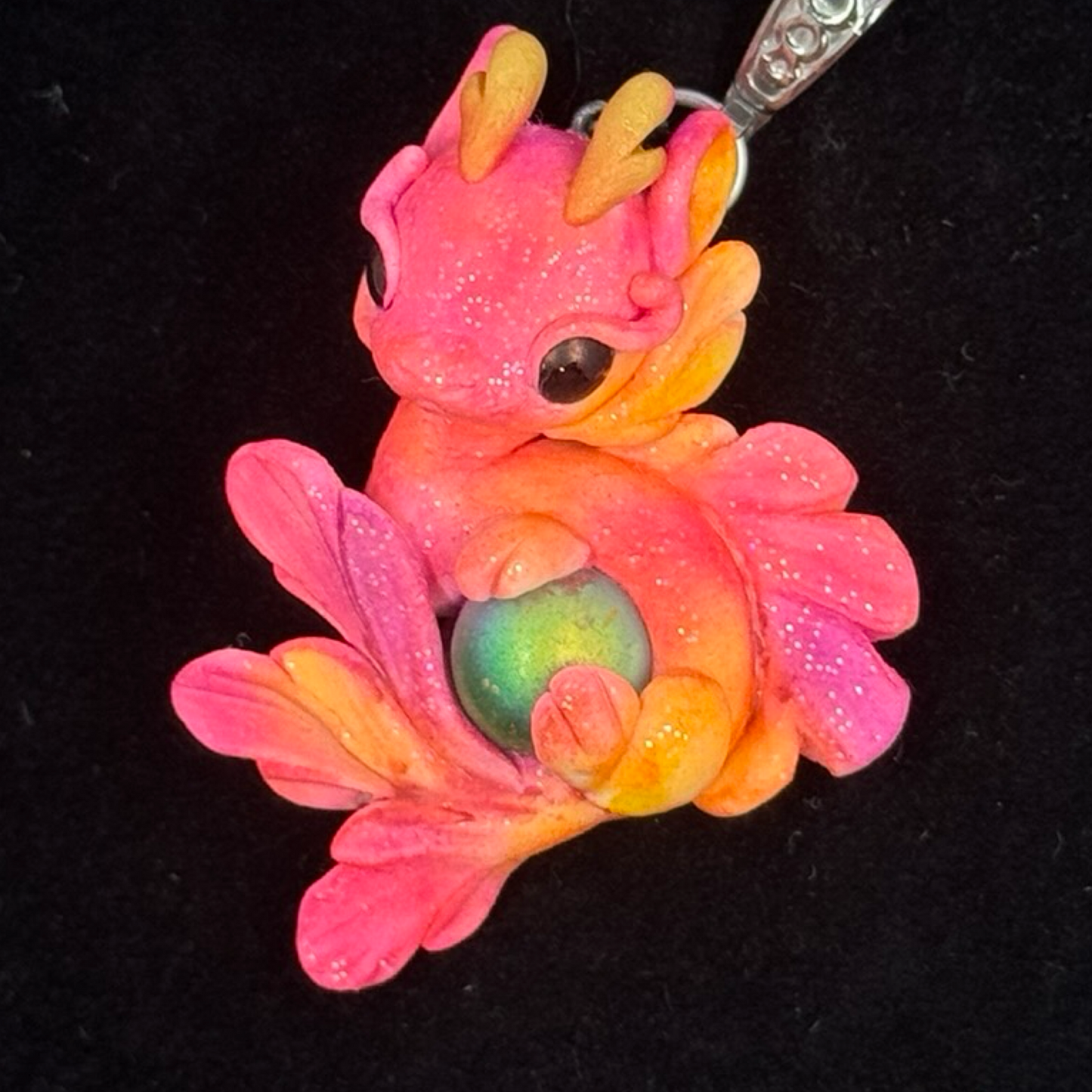 Neon Pink, Orange and Yellow Baby Dragon Pendant
