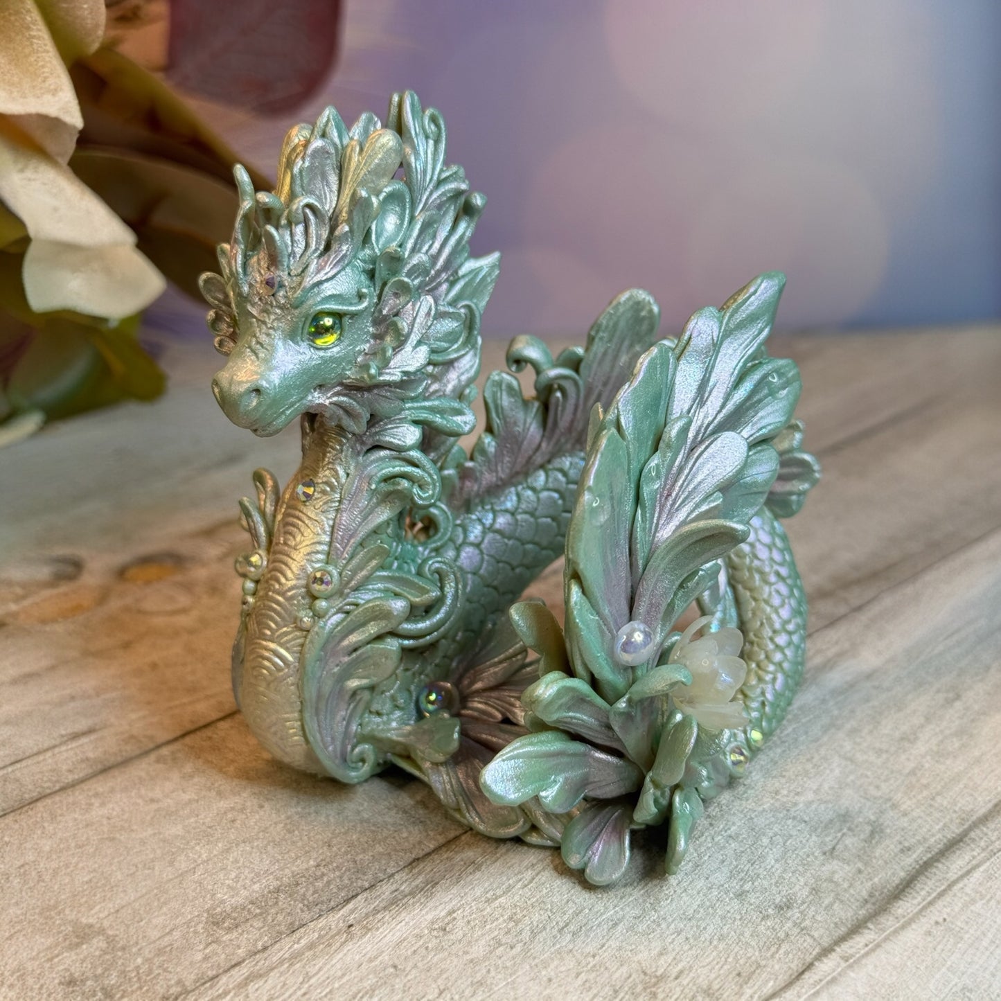 Magestic Pearl Green and Pink Kelpie Dragon
