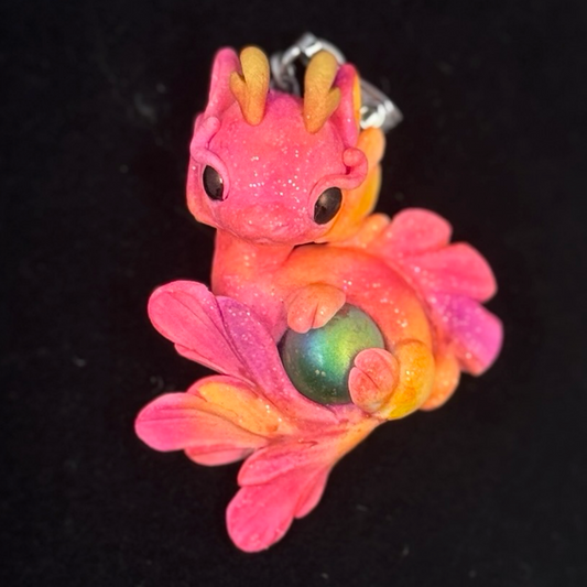 Neon Pink, Orange and Yellow Baby Dragon Pendant