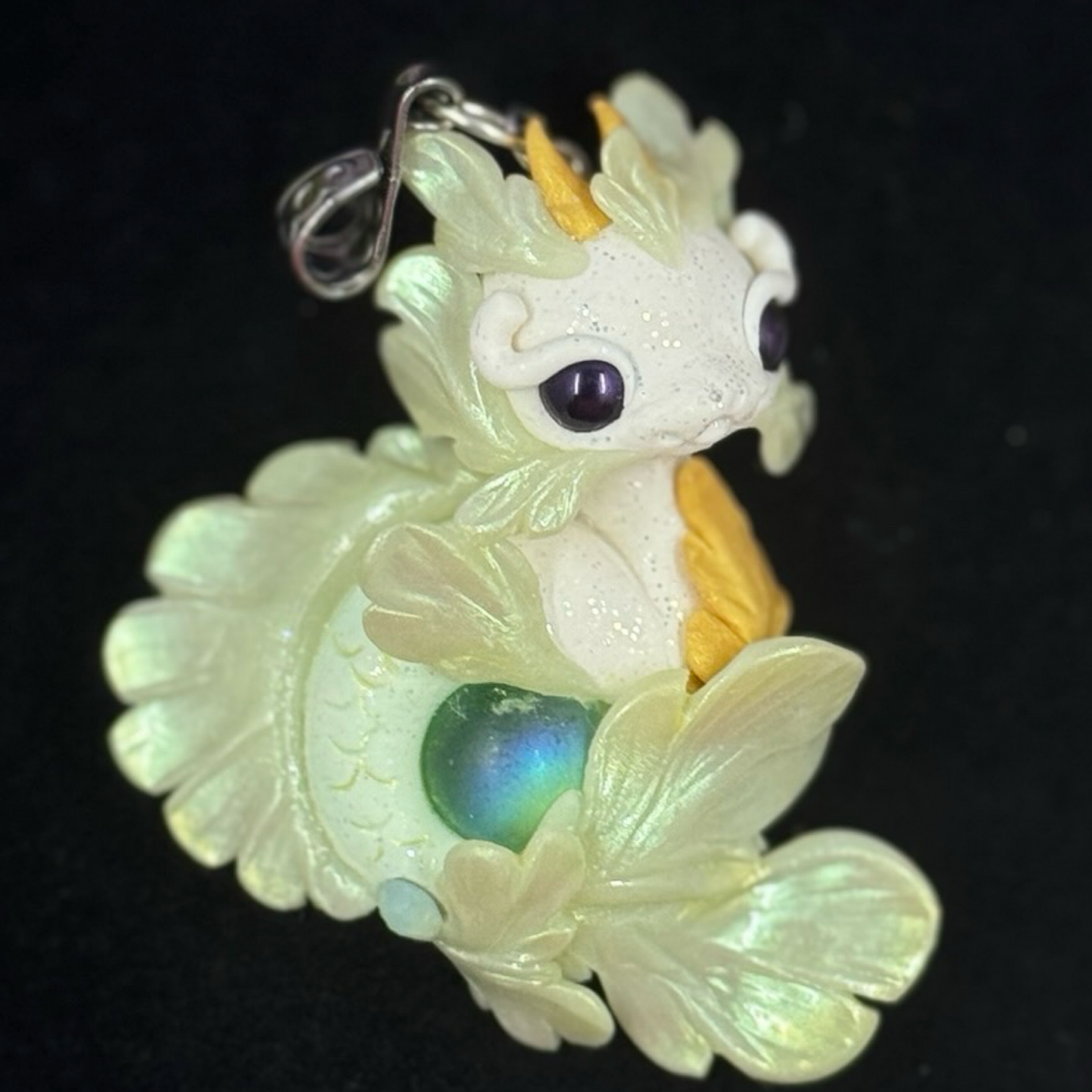 White and Green Baby Sea Dragon Pendant