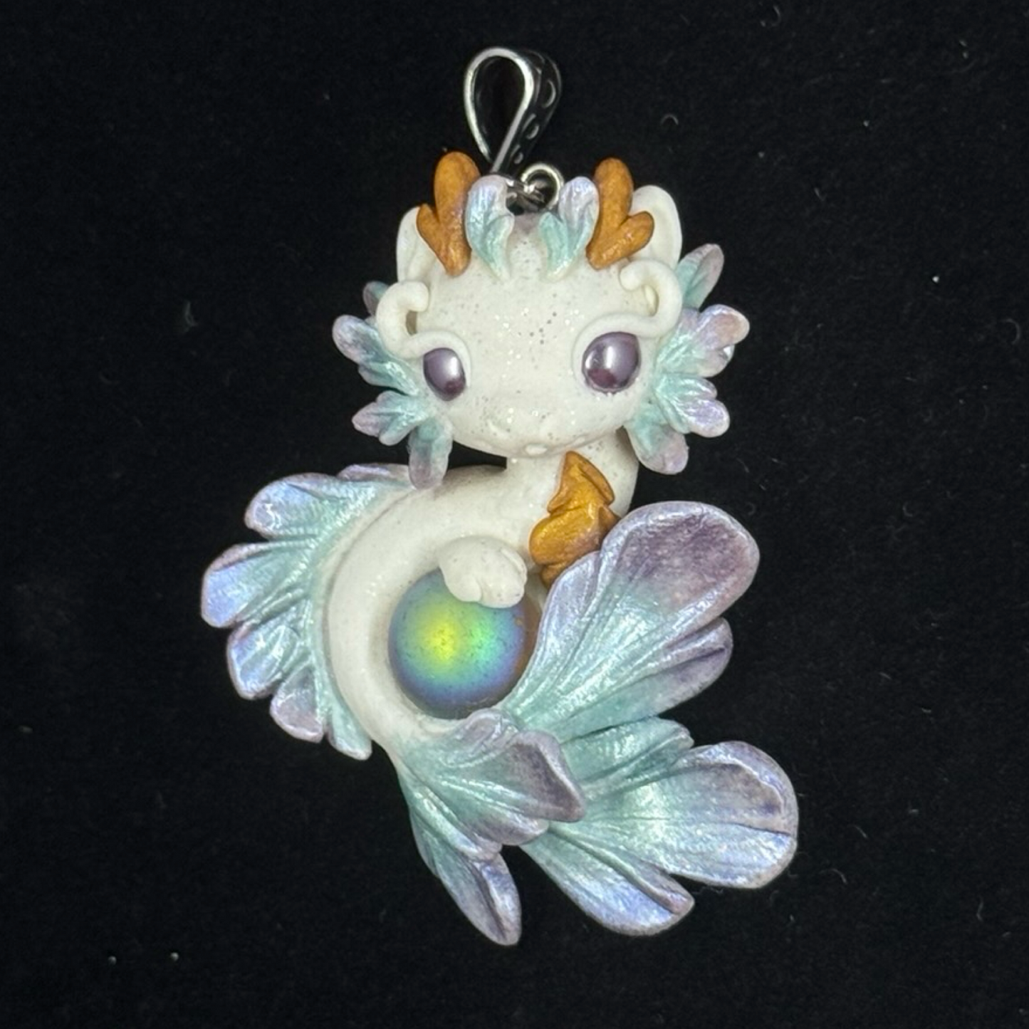 White, Blue and Purple Shimmer Baby Dragon Pendant
