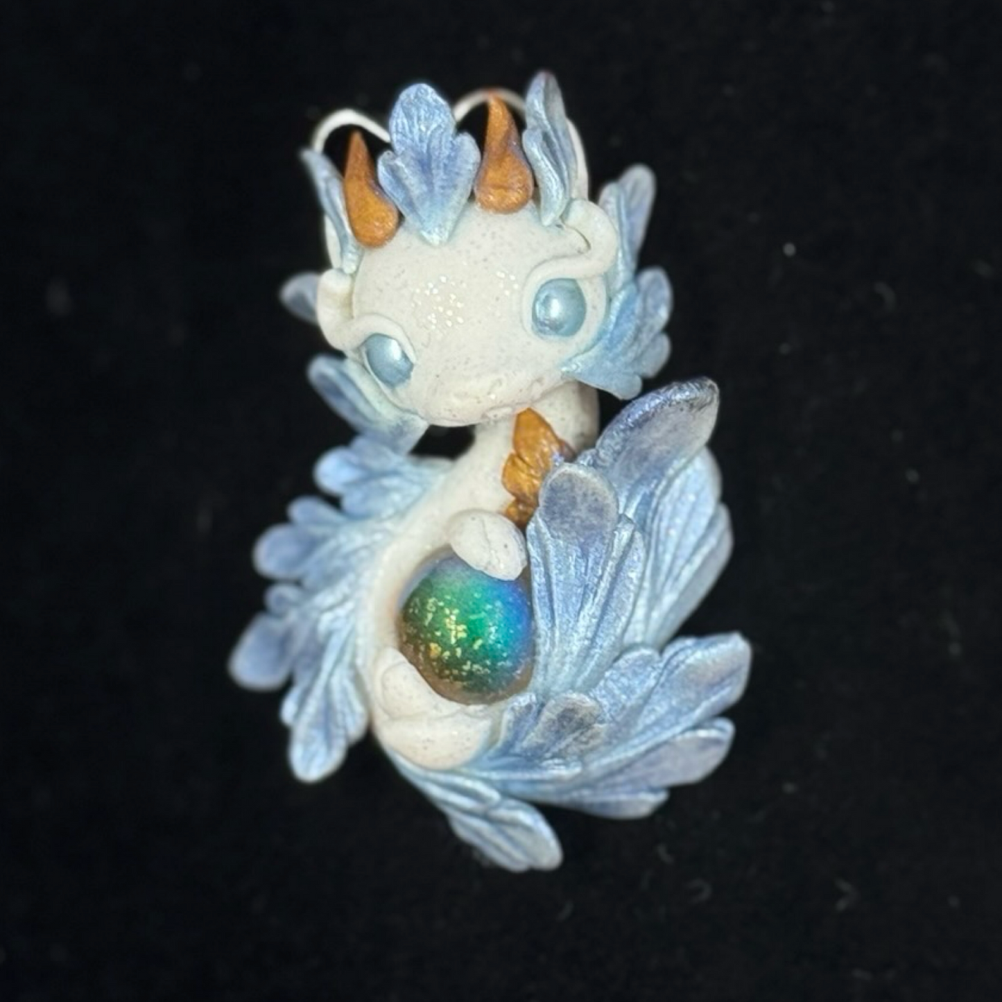 White and Blue Shimmer Baby Dragon Pendant