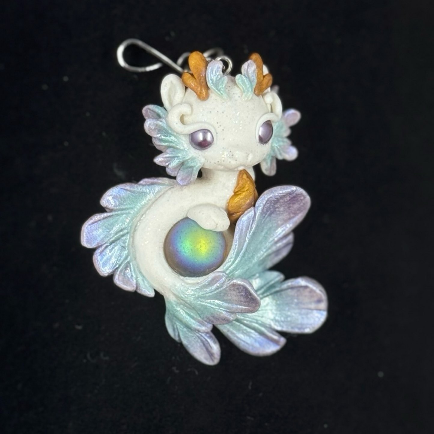 White, Blue and Purple Shimmer Baby Dragon Pendant