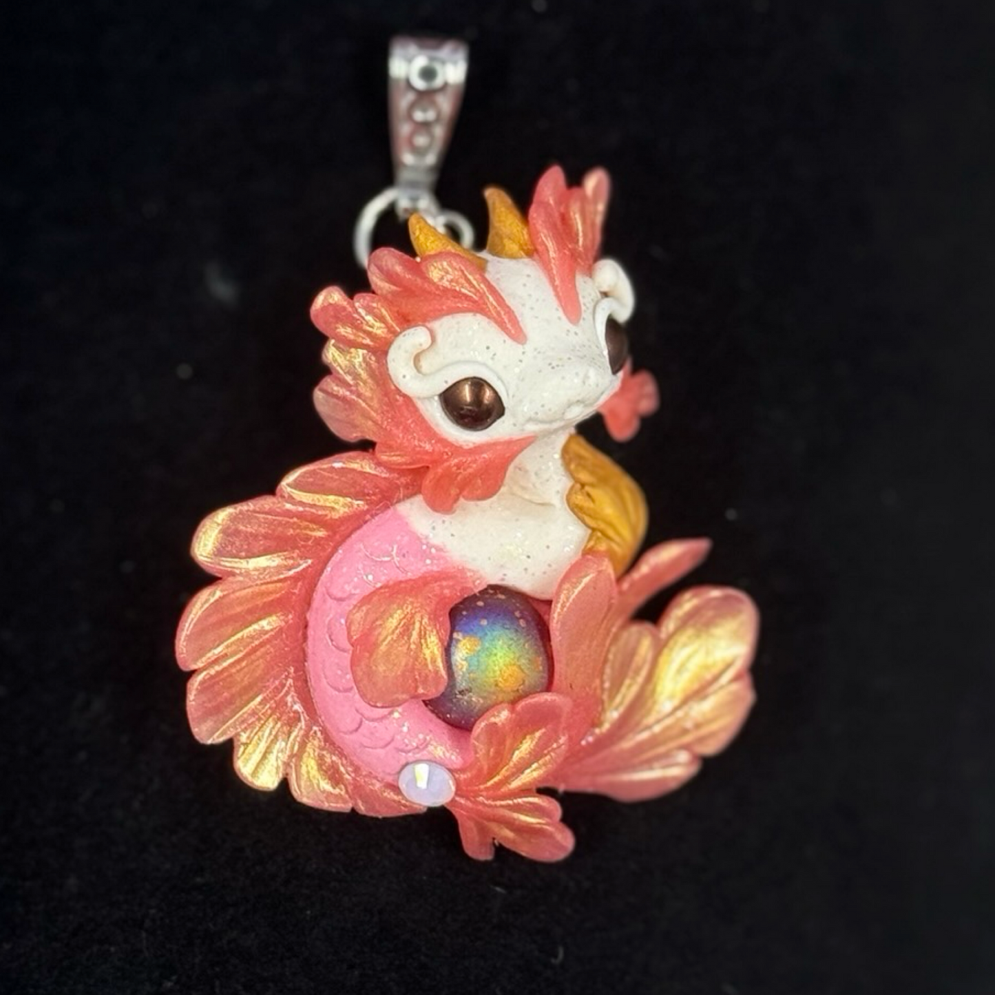White and Red Baby Sea Dragon Pendant