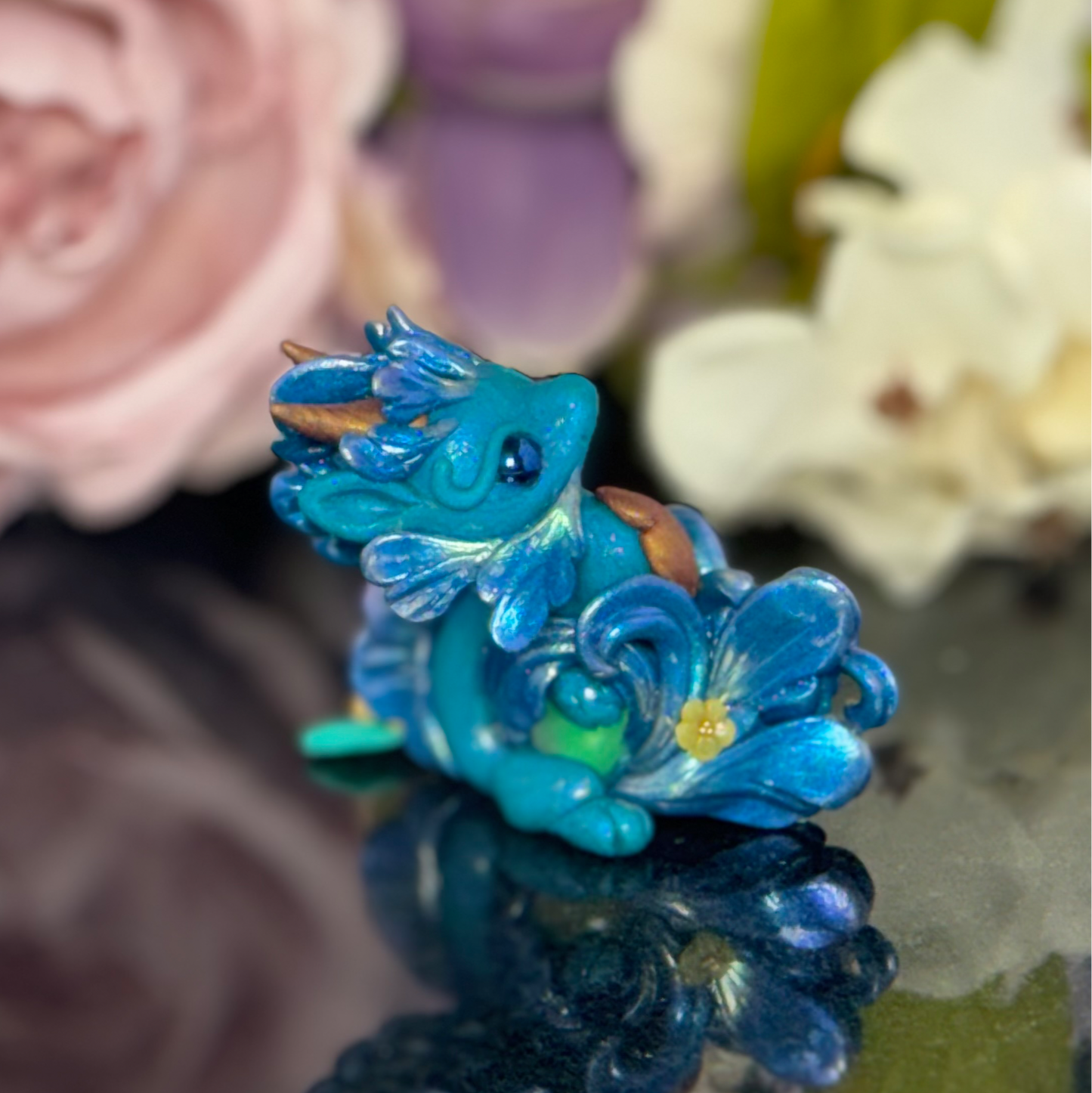 Teal Marble Dragon Desk Pet