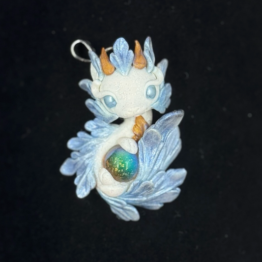 White and Blue Shimmer Baby Dragon Pendant