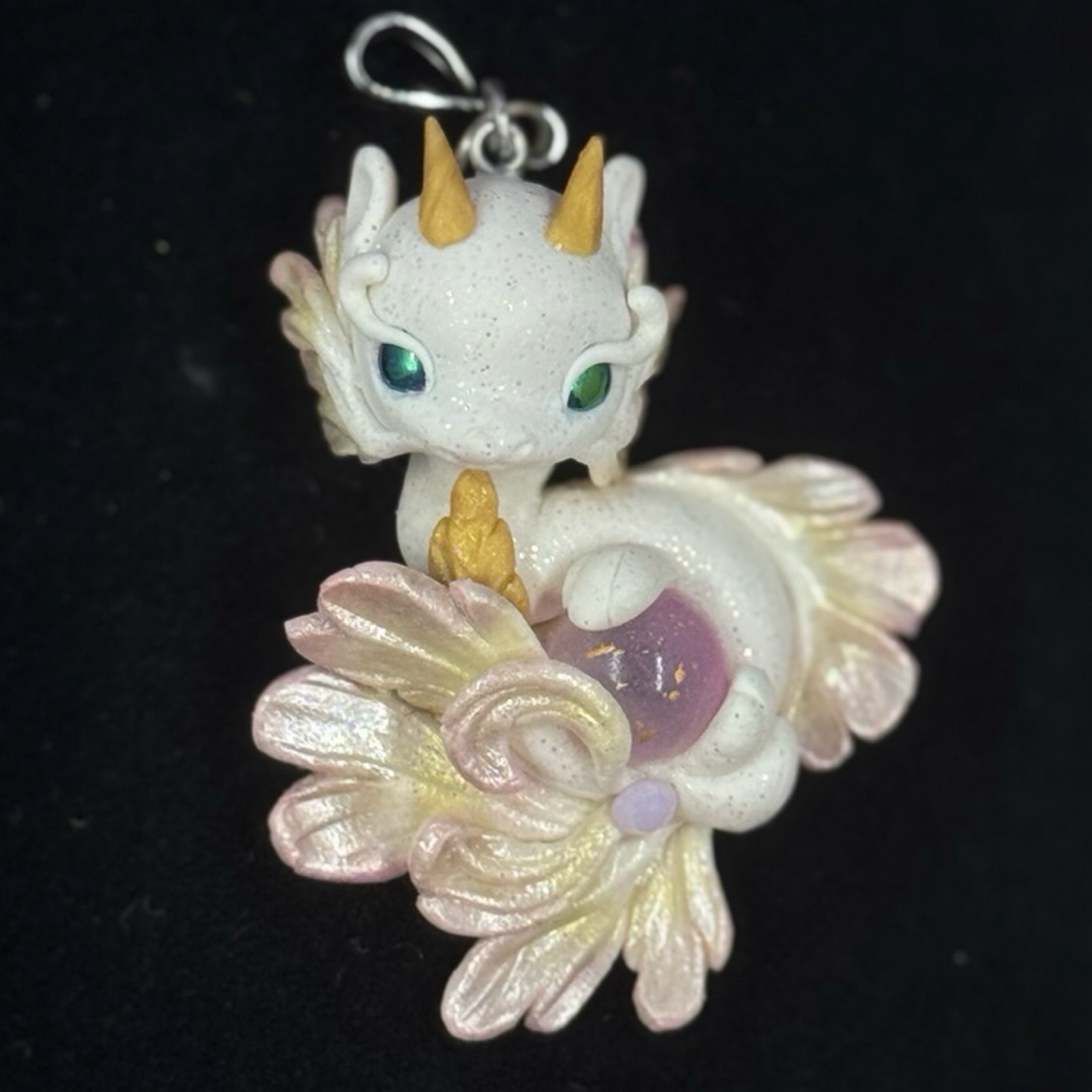 White and Pink & Gold Shimmer Baby Dragon Pendant