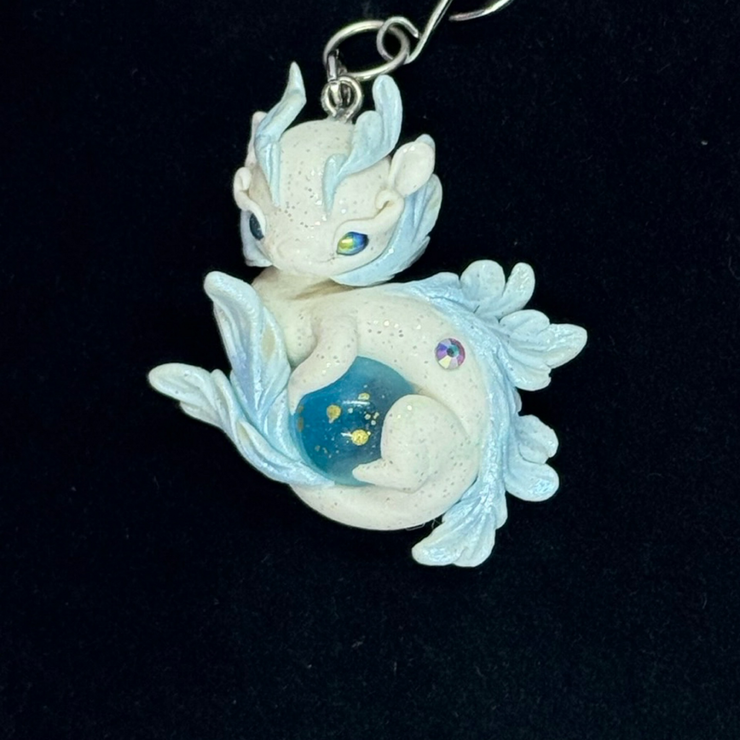 Mini White and Ice Blue Baby Dragon Pendant