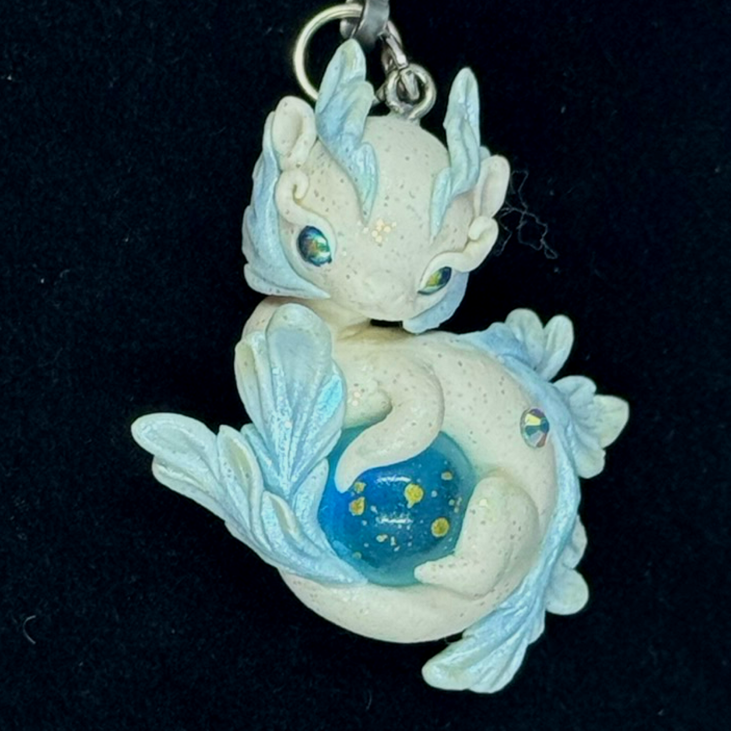 Mini White and Ice Blue Baby Dragon Pendant