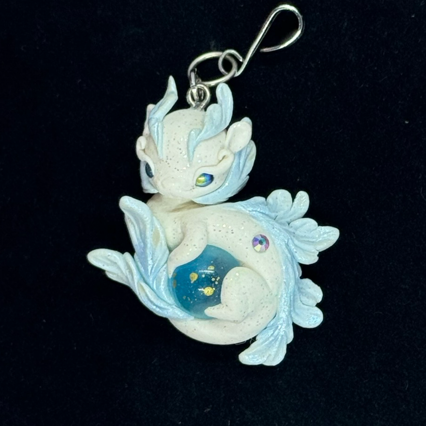 Mini White and Ice Blue Baby Dragon Pendant