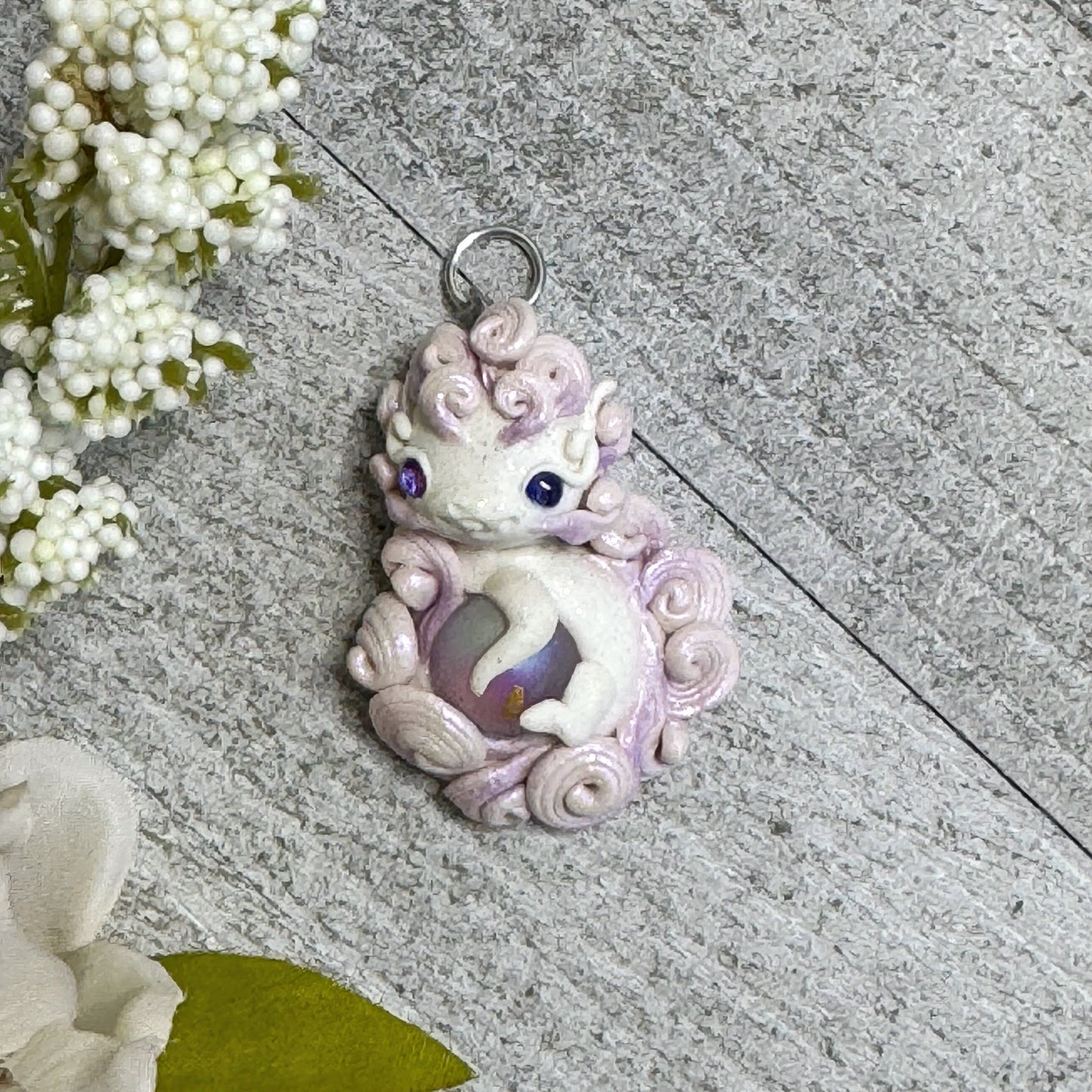 Mini Purple and White Baby Dragon Pendant