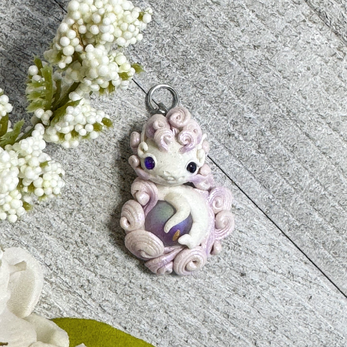 Mini Purple and White Baby Dragon Pendant