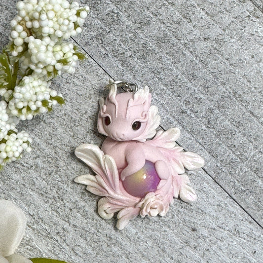 Mini Pale Pink and White Baby Dragon Pendant