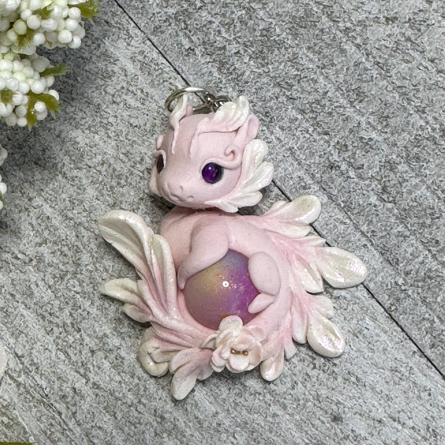 Mini Pale Pink and White Baby Dragon Pendant