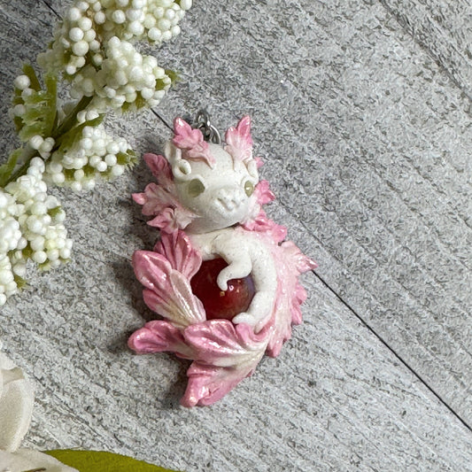 Medium White and Bright Pink Baby Dragon Pendant