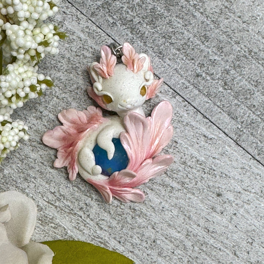 Medium White and Pale Pink Baby Dragon Pendant