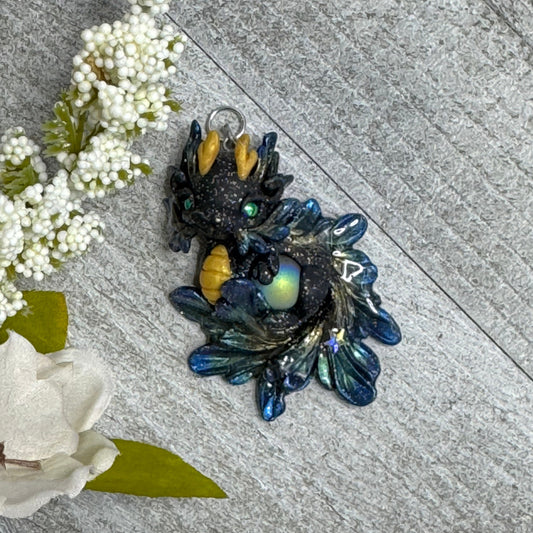 Black Twinkle Baby Dragon Pendant