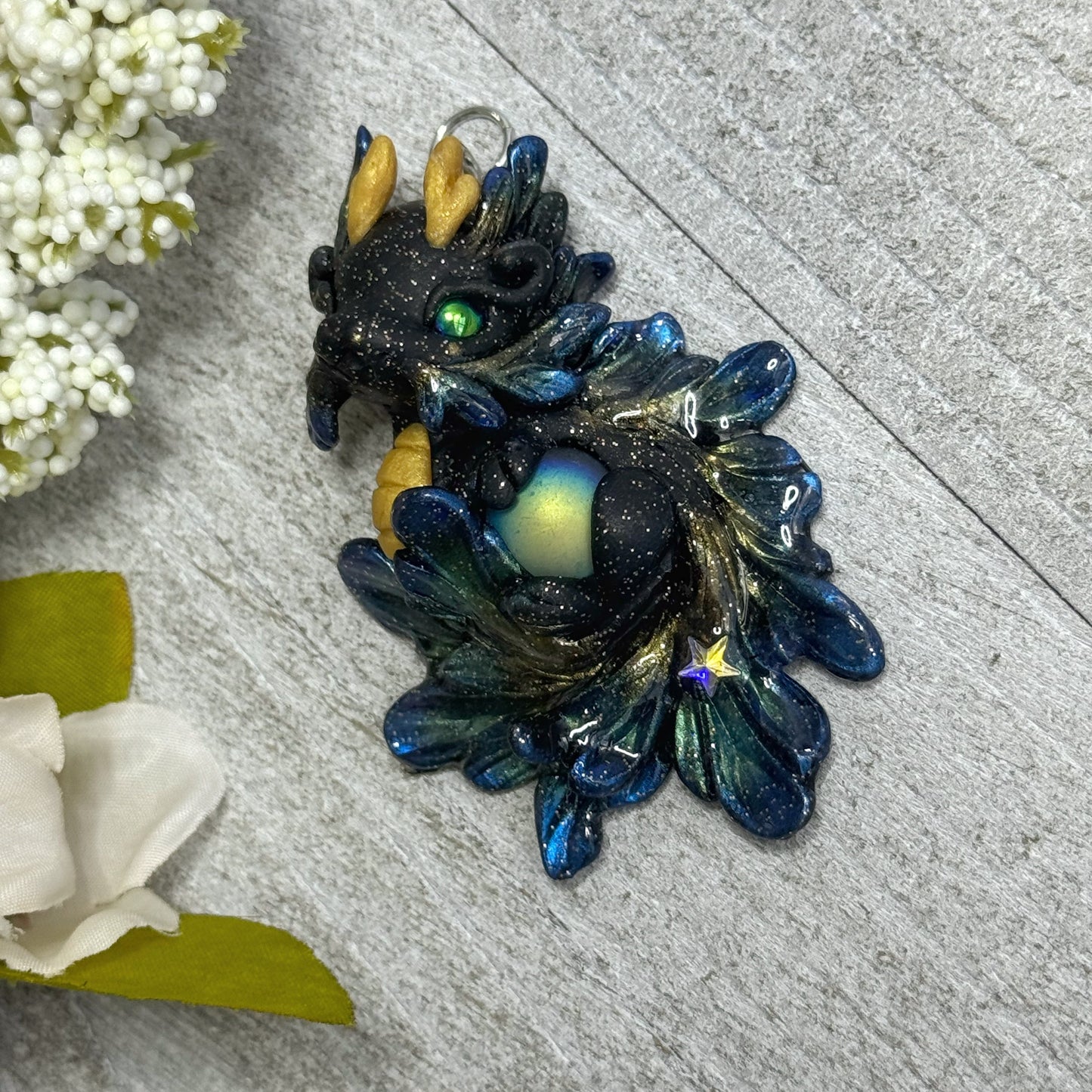 Black Twinkle Baby Dragon Pendant