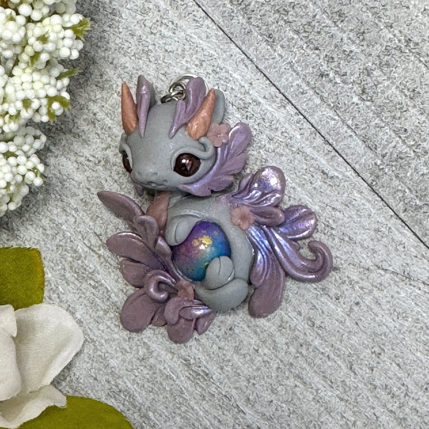 Grey and Purple Baby Dragon Pendant