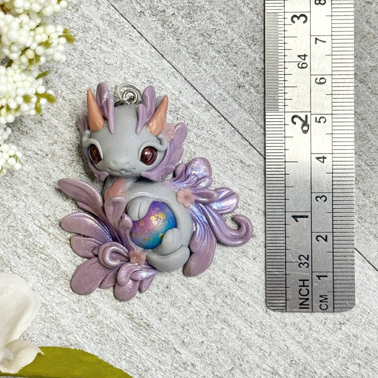Grey and Purple Baby Dragon Pendant