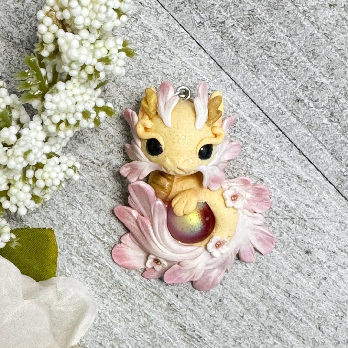 Orange, Pink and White Baby Dragon Pendant