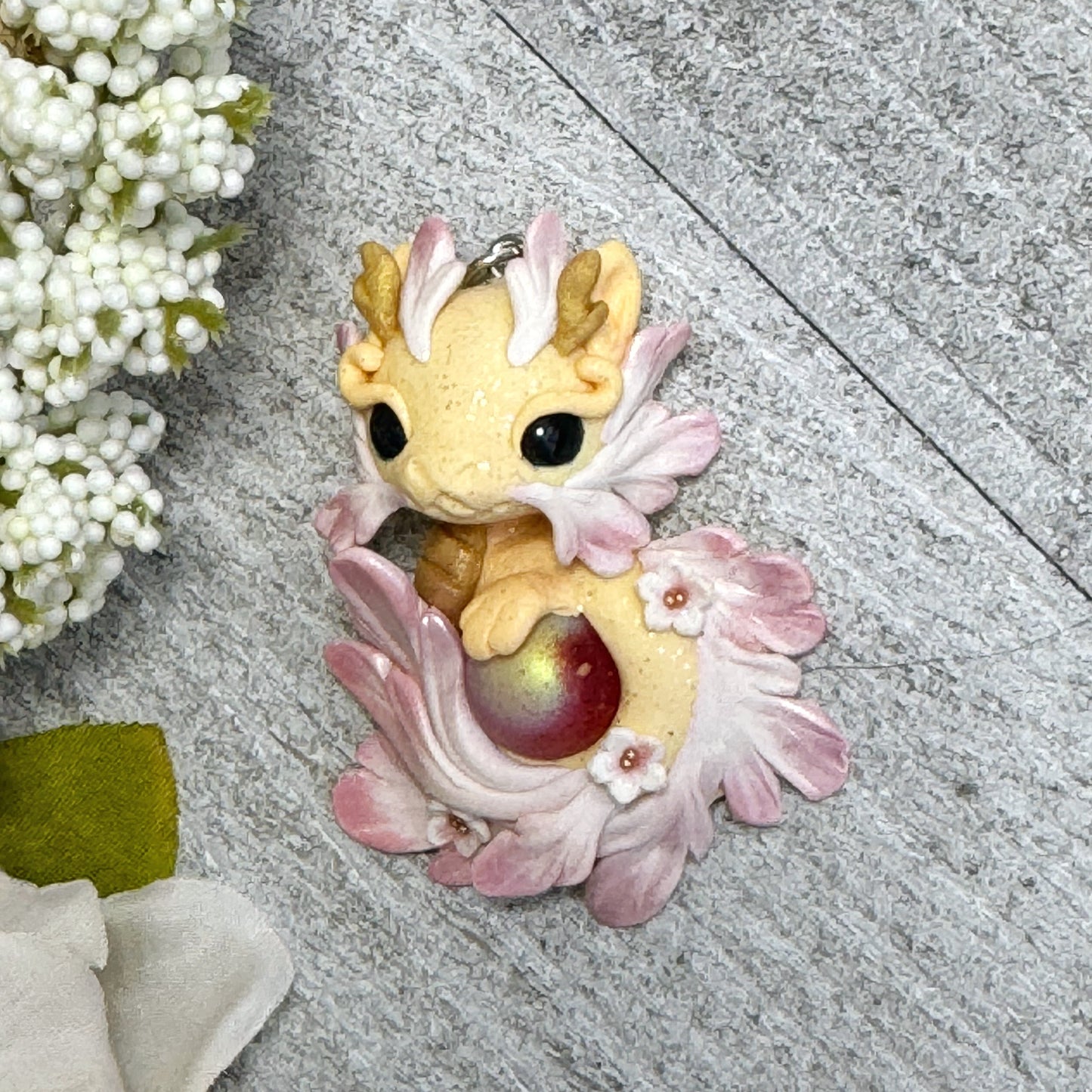 Orange, Pink and White Baby Dragon Pendant