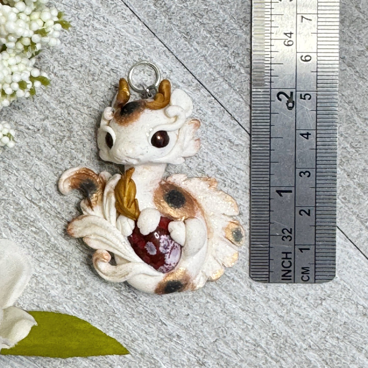 White with Bronze and Black Calico Spots Dragon Pendant