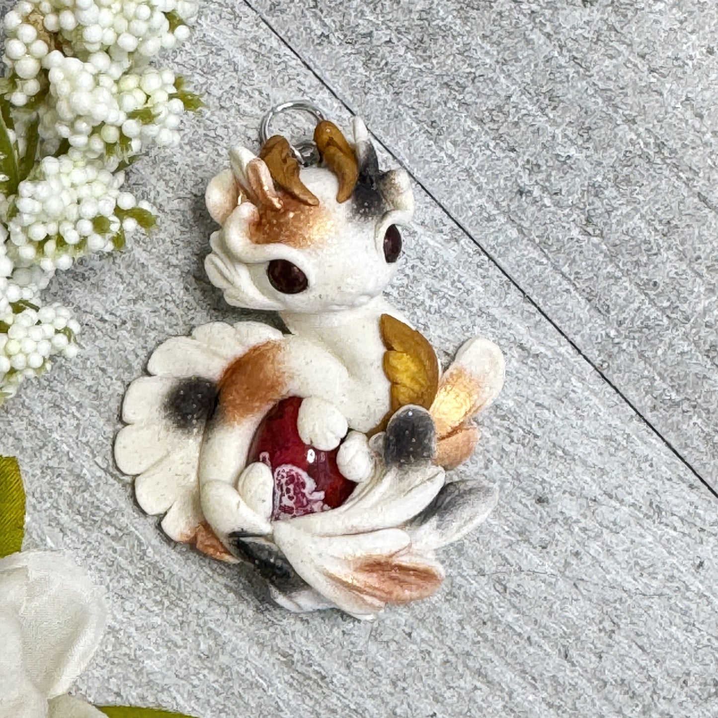 White with Bronze and Black Spots Dragon Pendant