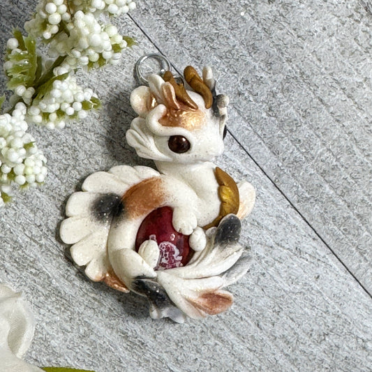 White with Bronze and Black Spots Dragon Pendant