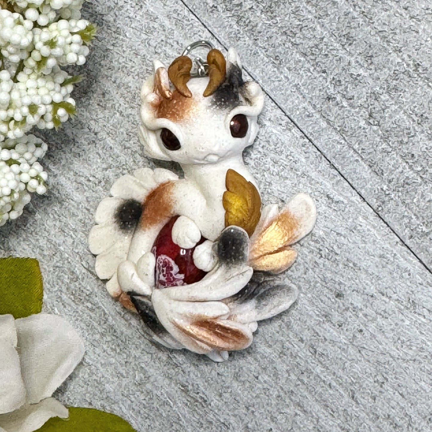 White with Bronze and Black Spots Dragon Pendant