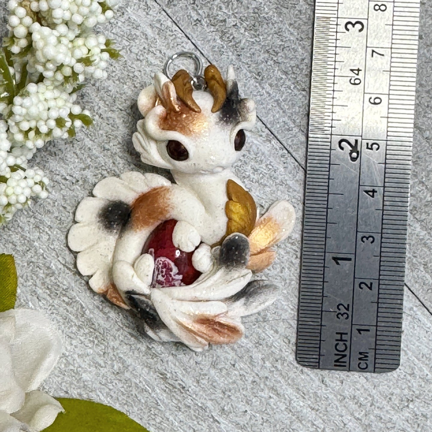 White with Bronze and Black Spots Dragon Pendant