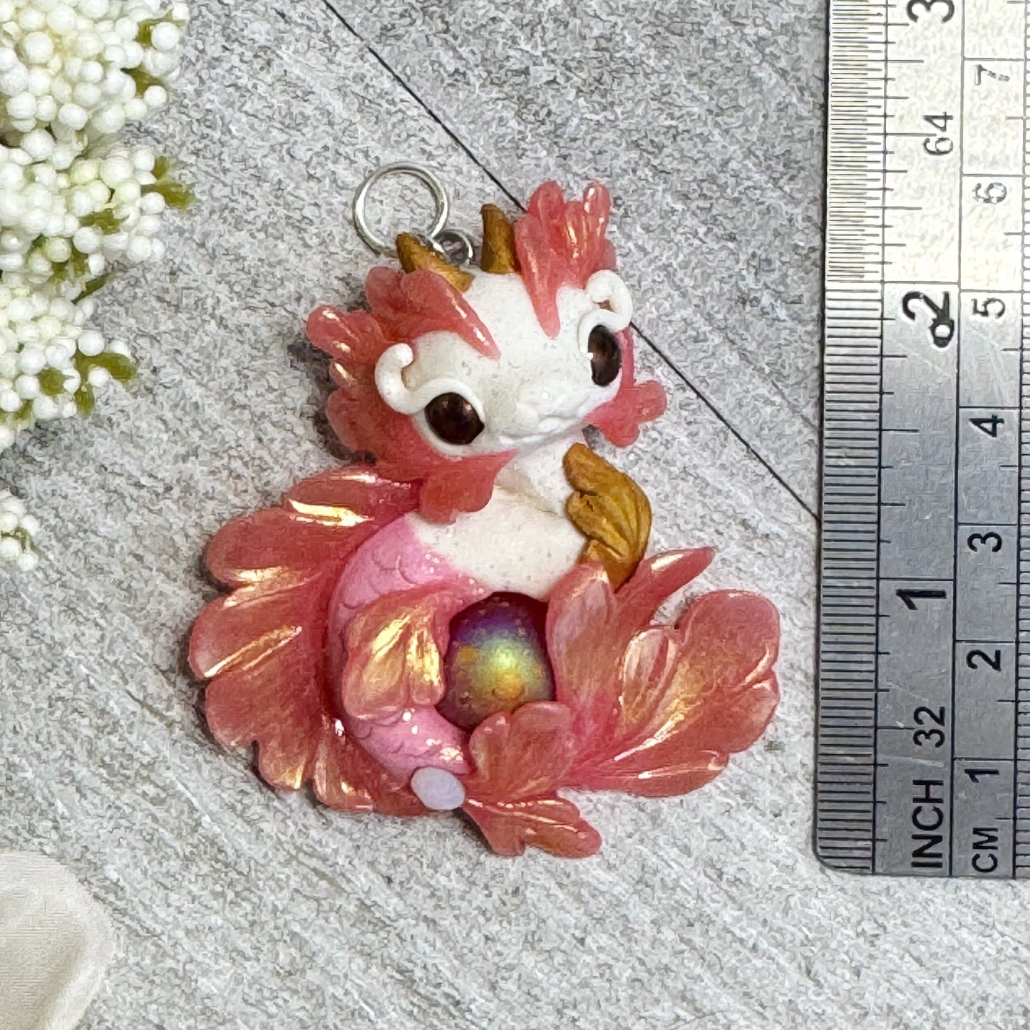 White and Red Baby Sea Dragon Pendant