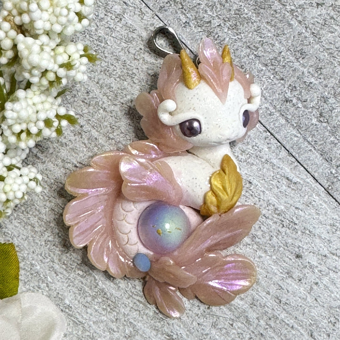 White and Pale Purple Baby Sea Dragon Pendant