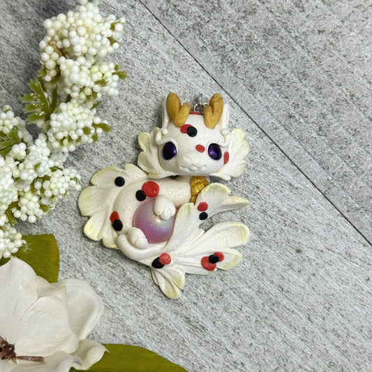 White with Red and Black Koi Spotted Dragon Pendant