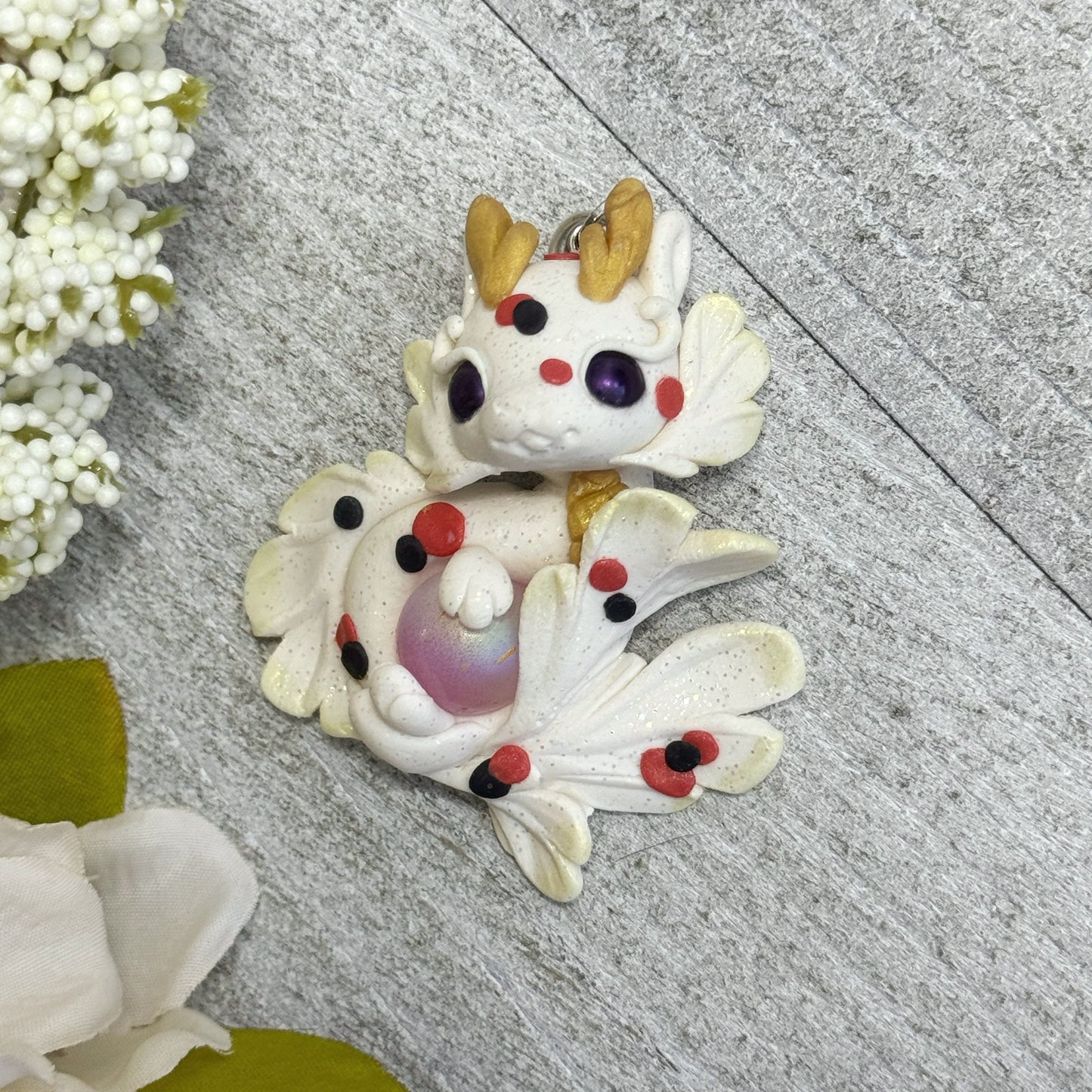 White with Red and Black Koi Spotted Dragon Pendant