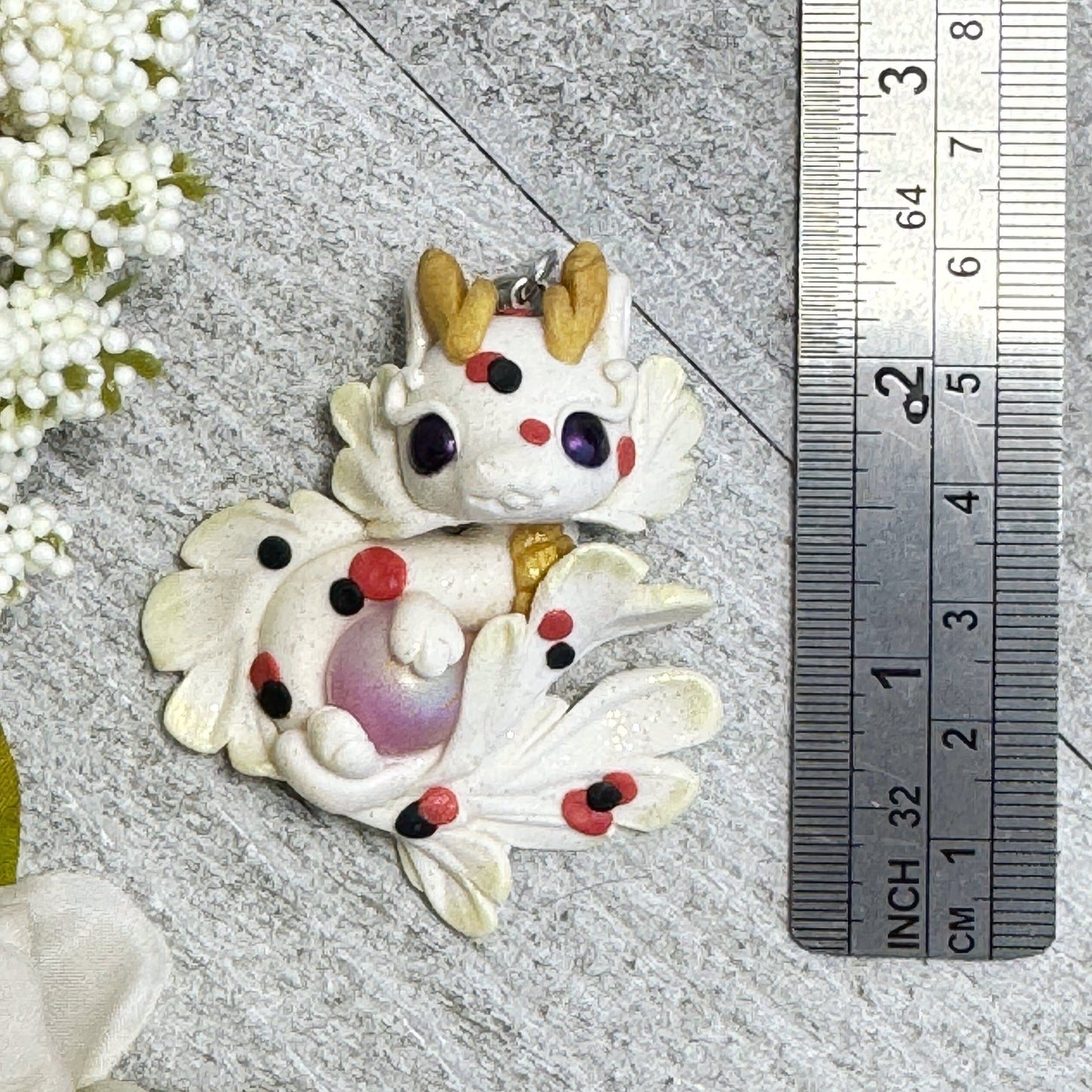 White with Red and Black Koi Spotted Dragon Pendant