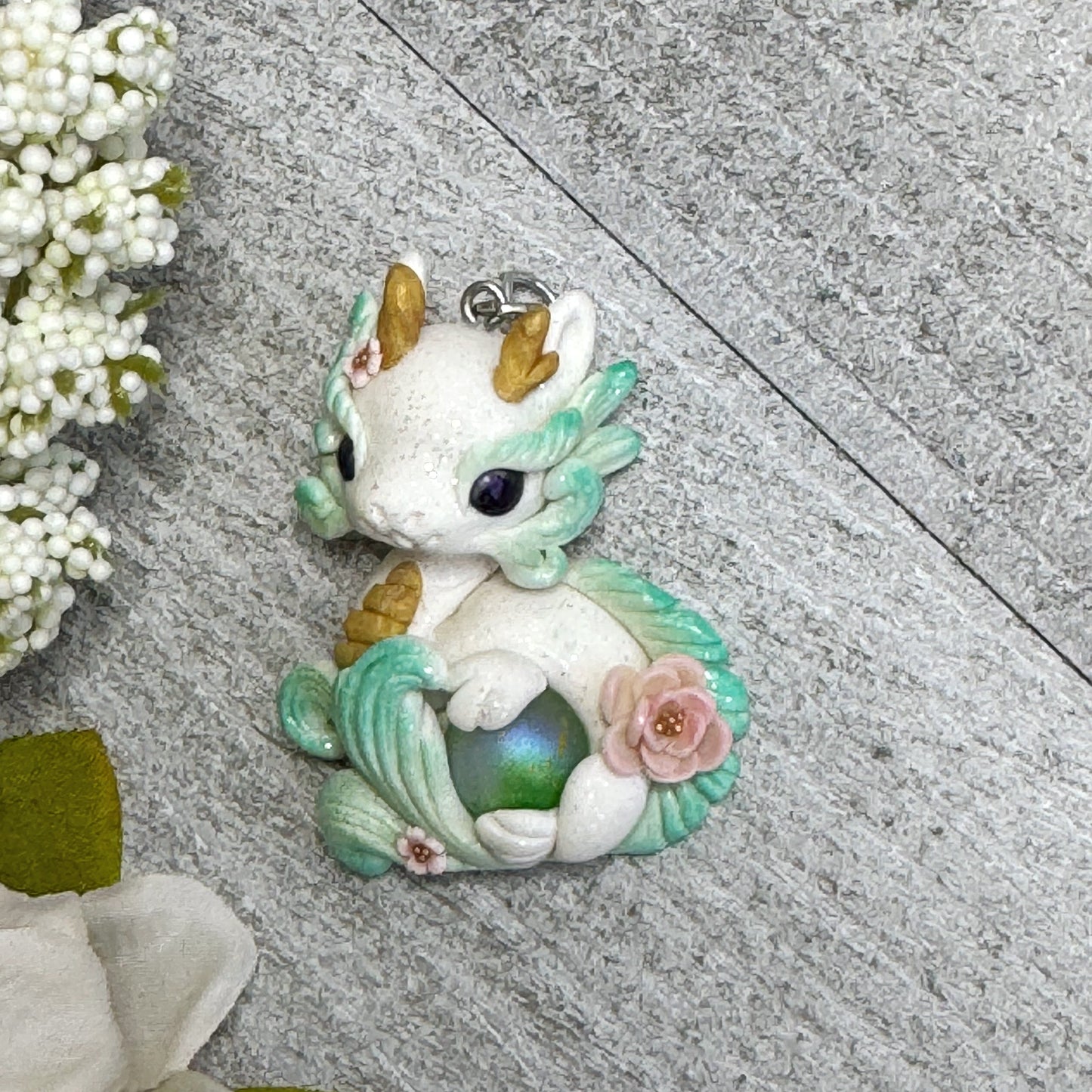 White and Green Baby Dragon Pendant
