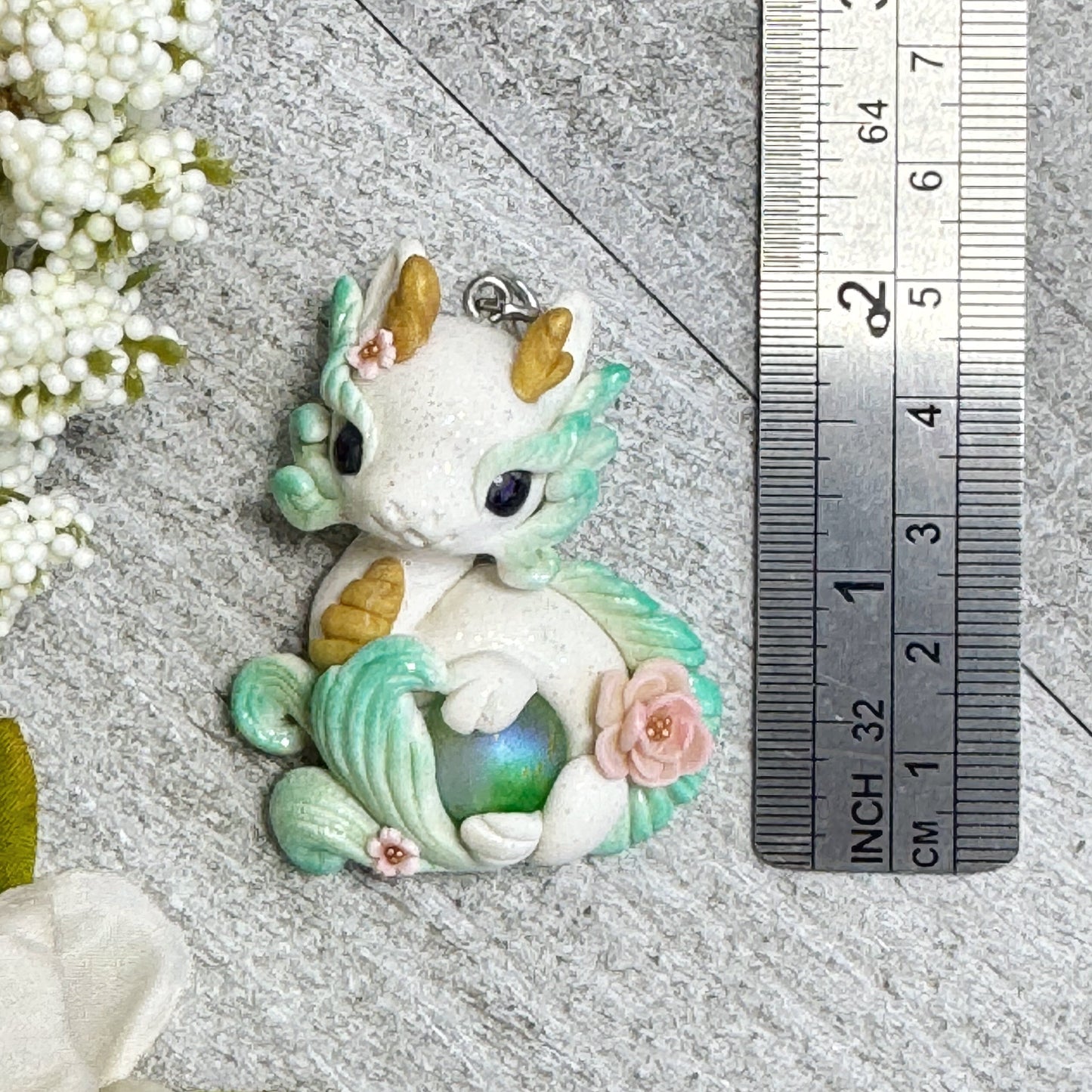 White and Green Baby Dragon Pendant