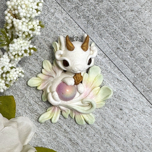 White, Yellow, Pink and Pale Green Baby Dragon Pendant