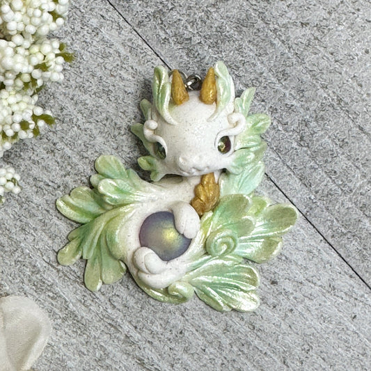 White and Mint Green Baby Dragon Pendant