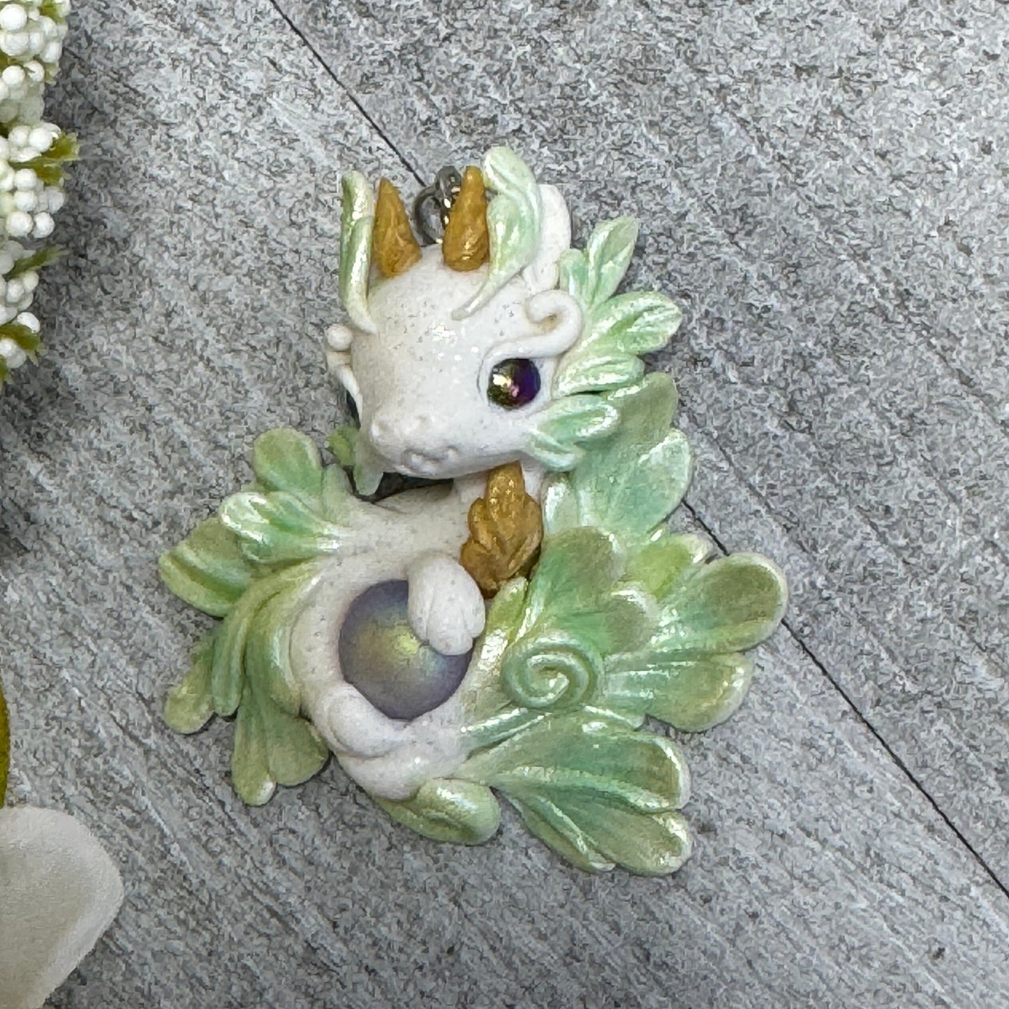 White and Mint Green Baby Dragon Pendant