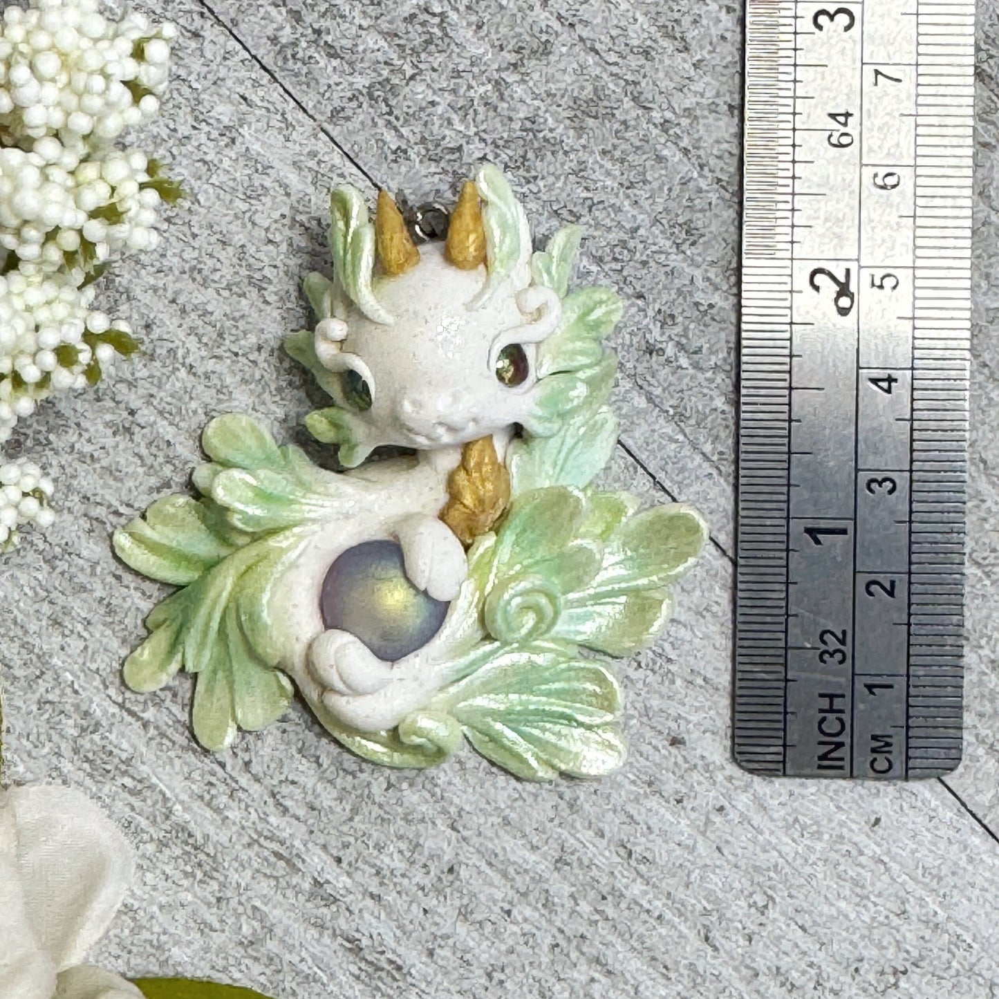 White and Mint Green Baby Dragon Pendant