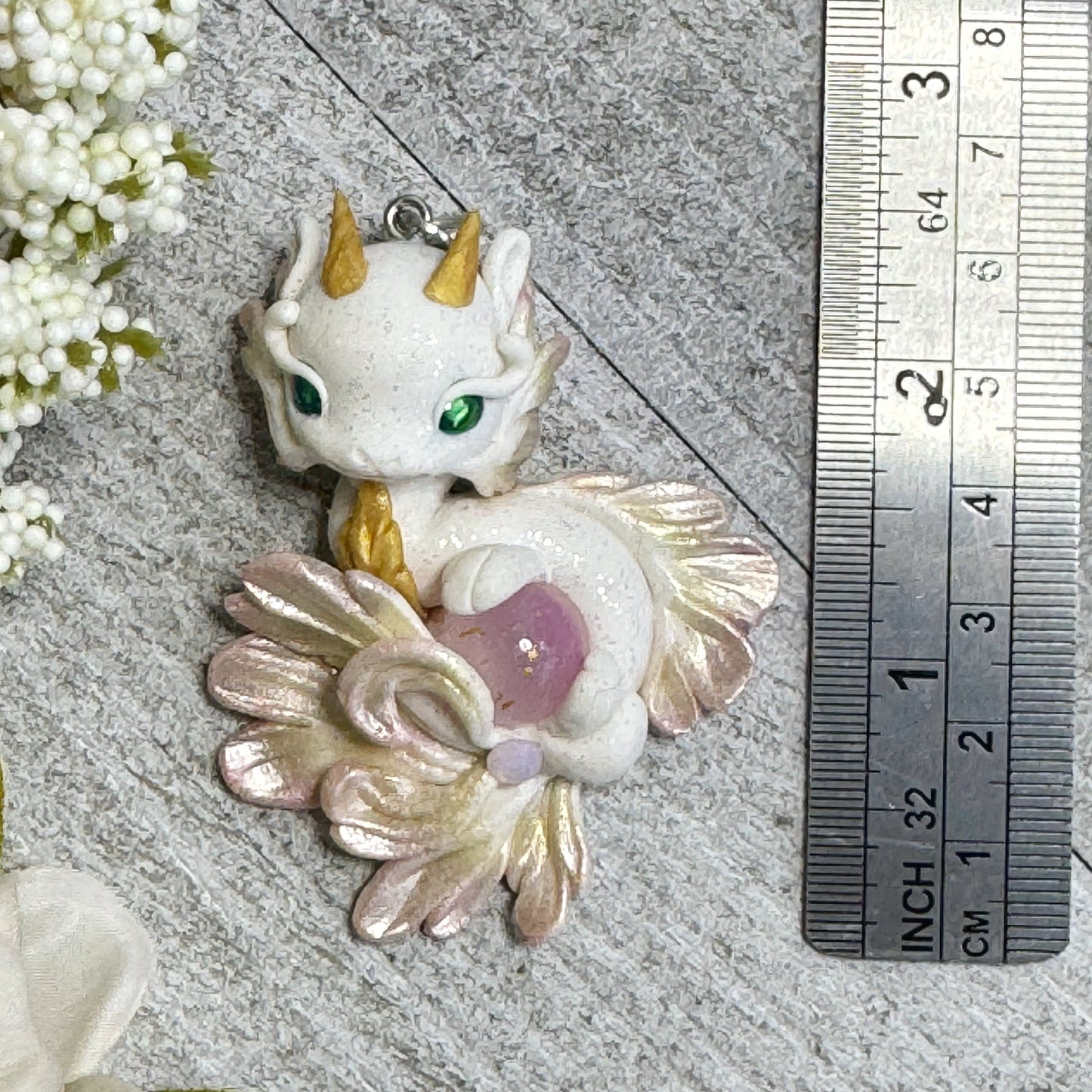 White and Pink & Gold Shimmer Baby Dragon Pendant