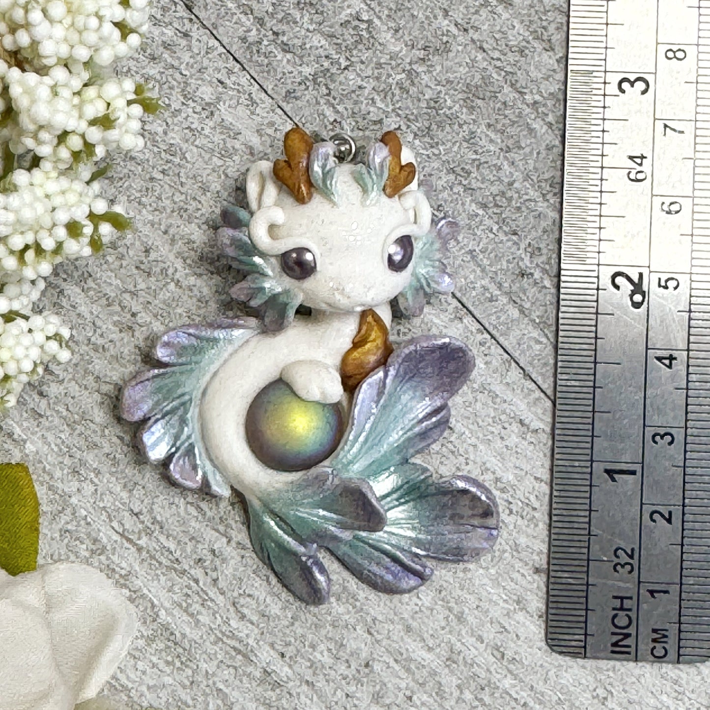 White, Blue and Purple Shimmer Baby Dragon Pendant