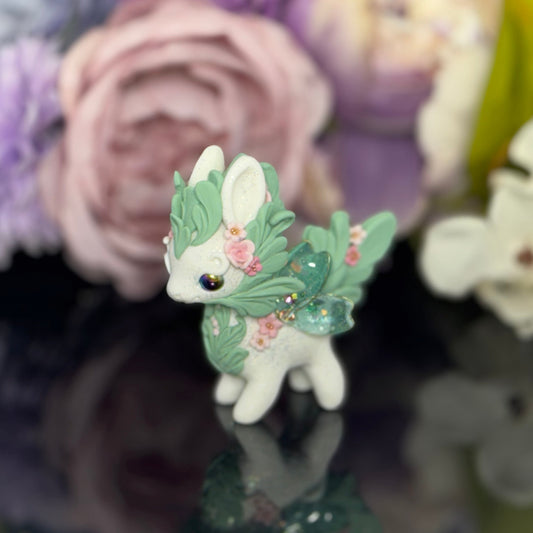 White and Sage Green Bunnigon with Pink Flowers
