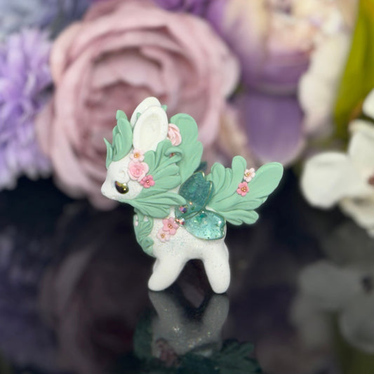 White and Sage Green Bunnigon with Pink Flowers