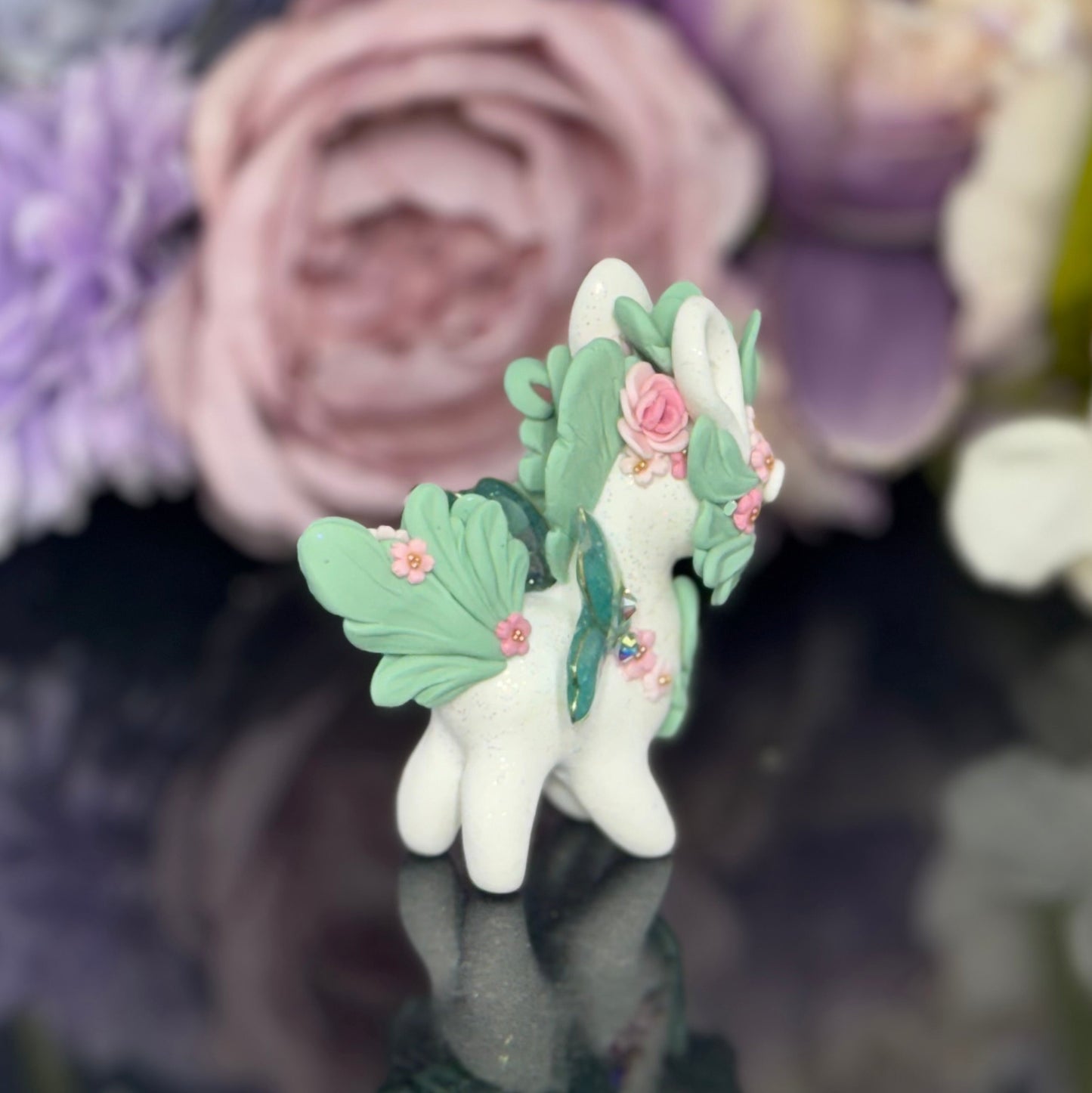 White and Sage Green Bunnigon with Pink Flowers