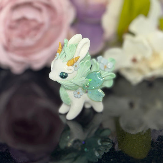 White and Mint Green Bunnigon with Blue Flowers