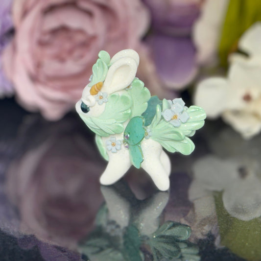 White and Mint Green Bunnigon with Blue Flowers