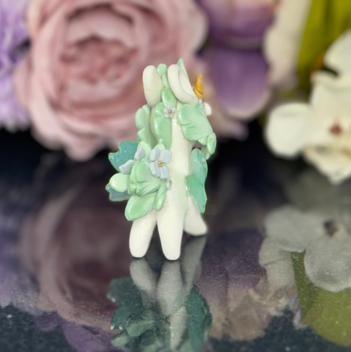White and Mint Green Bunnigon with Blue Flowers
